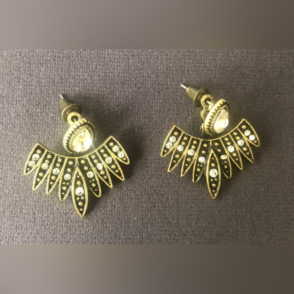 Gold-Tone Fan Drop Crystal Stud Earrings